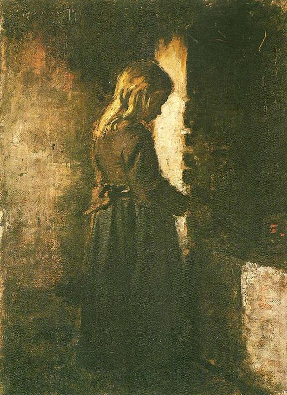 karl madsen lille pige ved et ildsted Germany oil painting art